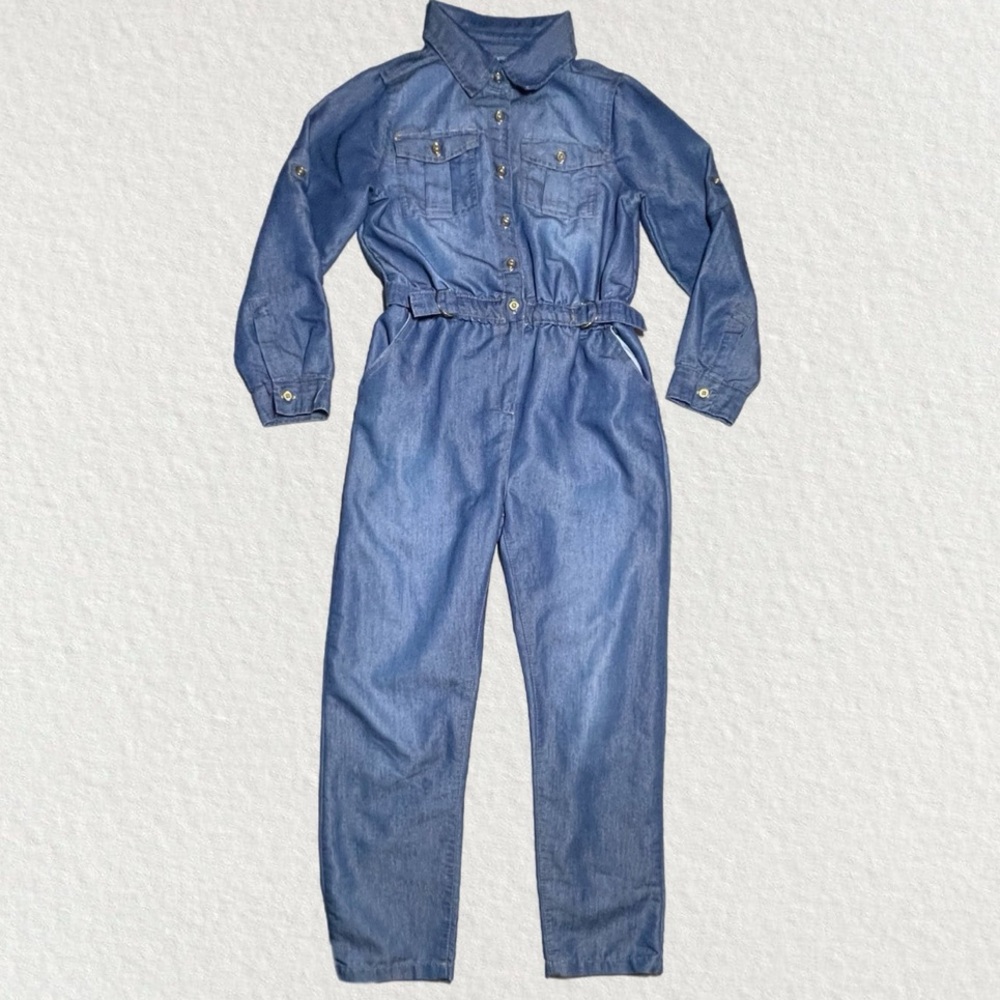 Girls Lightweight Denim Colored Jumpsuit
